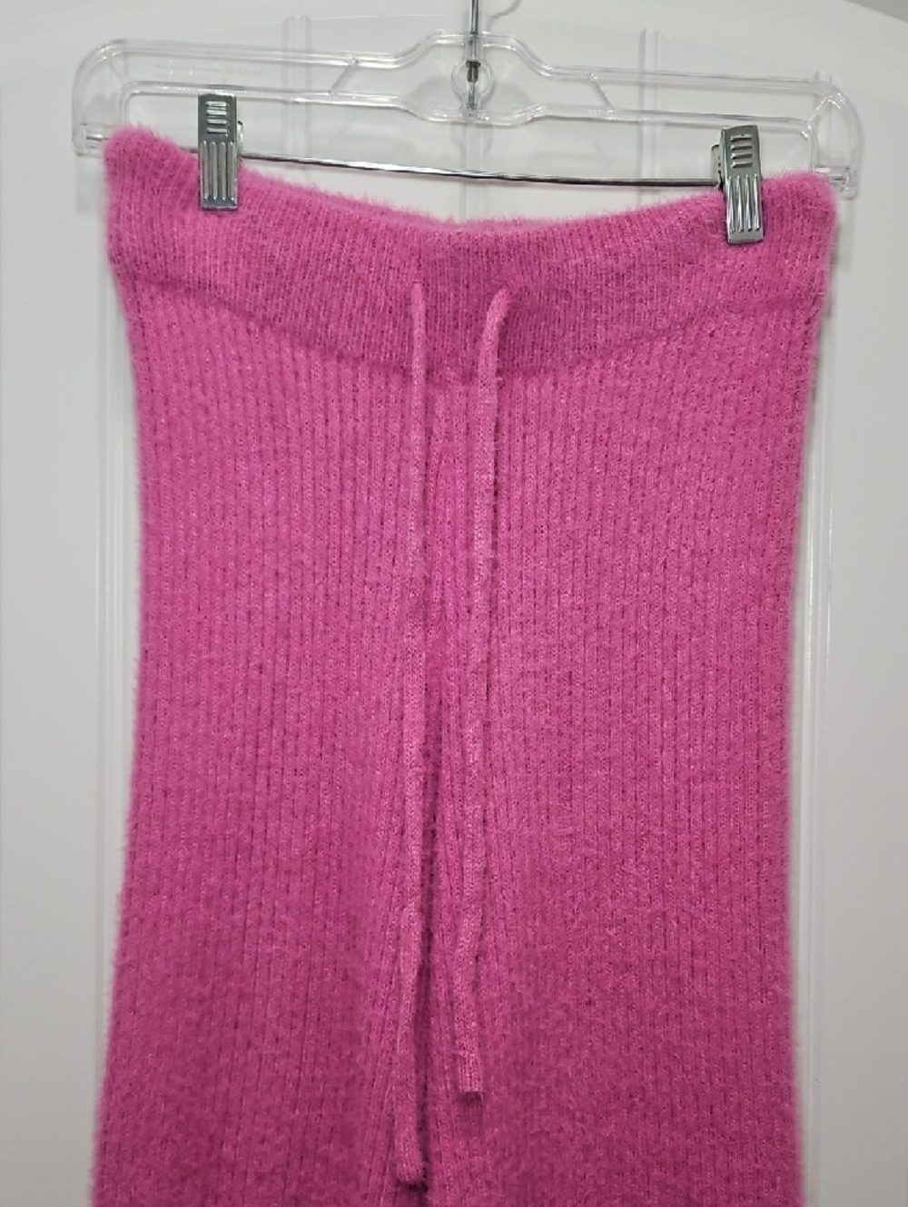 Pink Fuzzy Knit Flare Leg Ribbed Sweater Knit Lounge Pants New XS - Picture 3 of 7